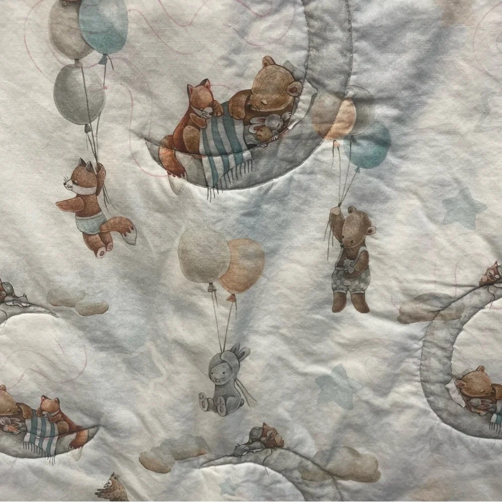 Charming Baby Quilt with Playful Sleeping Animal Design Handmade